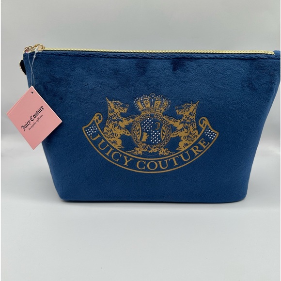 Juicy Couture Handbags - NWT Juicy Couture navy blue velour cosmetic bag with bottle